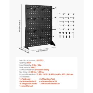 pegboard display stand, 17 x 13 inch tabletop pegboard display stand with 15 hooks, thickened cold rolled steel peg board panel for grocery, retail store and jewelry shop, black (1 pcs)