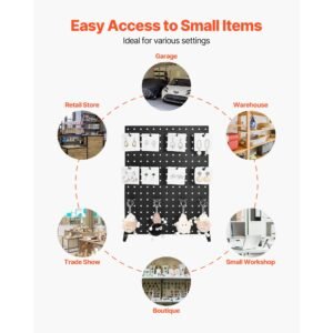 pegboard display stand, 17 x 13 inch tabletop pegboard display stand with 30 hooks, thickened cold rolled steel peg board panel for grocery, retail store and jewelry shop, black (2 pcs)