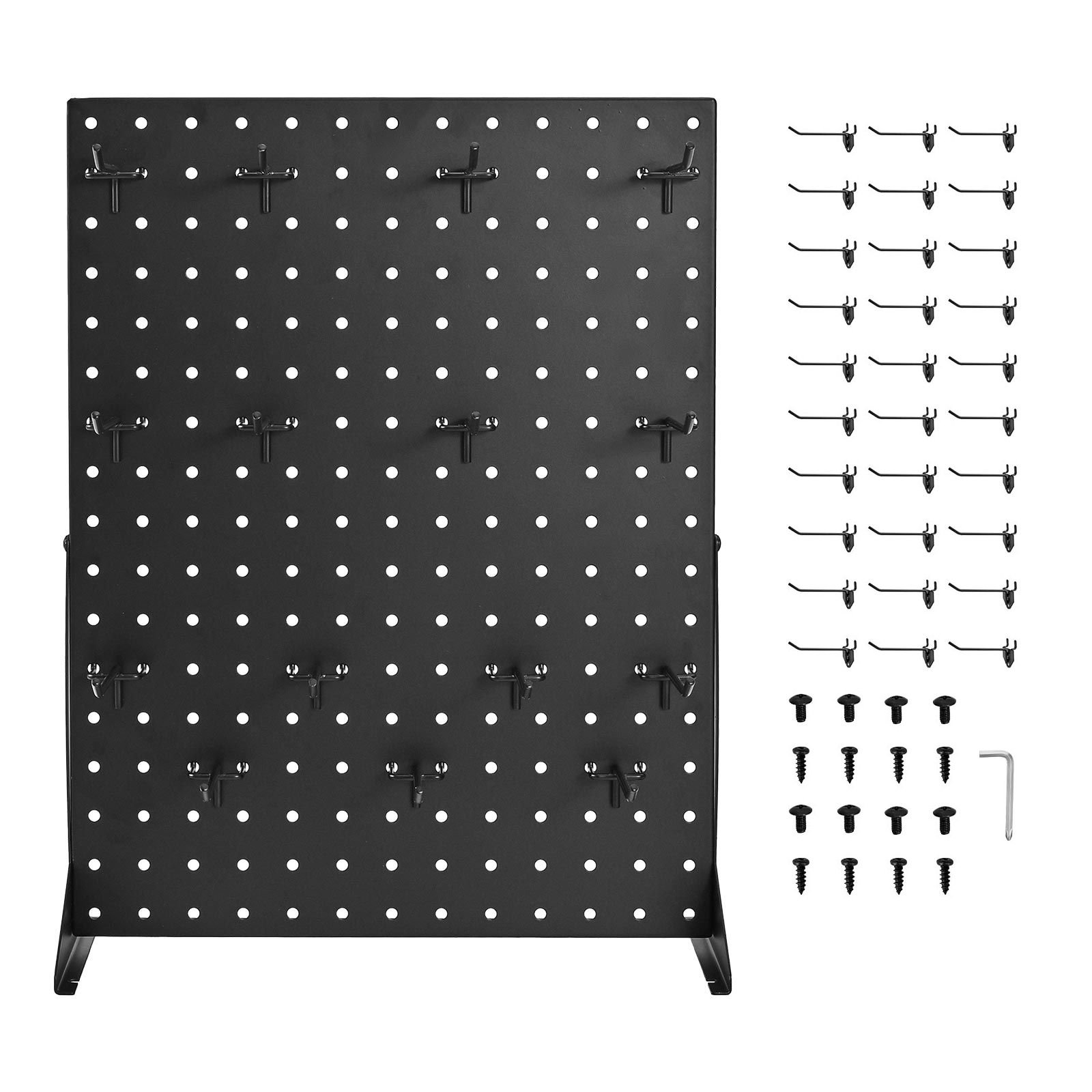 pegboard display stand, 17 x 13 inch tabletop pegboard display stand with 30 hooks, thickened cold rolled steel peg board panel for grocery, retail store and jewelry shop, black (2 pcs)