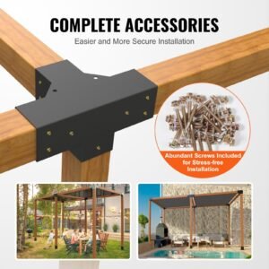 pergola bracket kit 4''x4''(inner size 3.6x3.6), 2pcs 4 way heavy duty corner bracket woodworks diy post base kit, easy installation wooden beams for gazebos, patio pergolas, log cabin outdoor