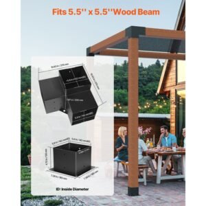 pergola bracket kit, 6x6 inch (inner size 5.5x5.5), 4 pcs 3 way heavy duty corner bracket woodworks diy post base kit, easy installation wooden beams for gazebos, patio pergolas, log cabin