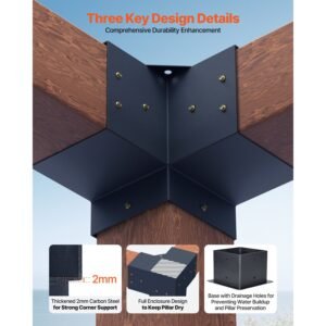 pergola bracket kit, 6x6 inch (inner size 5.5x5.5), 4 pcs 3 way heavy duty corner bracket woodworks diy post base kit, easy installation wooden beams for gazebos, patio pergolas, log cabin