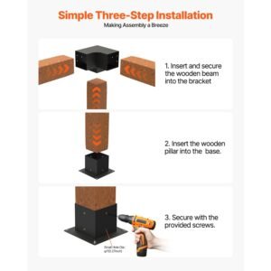 pergola bracket kit, 6x6 inch (inner size 5.5x5.5), 4 pcs 3 way heavy duty corner bracket woodworks diy post base kit, easy installation wooden beams for gazebos, patio pergolas, log cabin