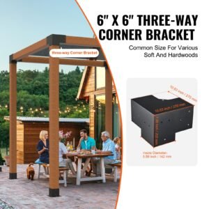 pergola bracket kit 6''x6''(inner size 5.6x5.6), 4pcs 3 way heavy duty corner bracket woodworks diy post base kit, easy installation wooden beams for gazebos, patio pergolas, log cabin outdoor