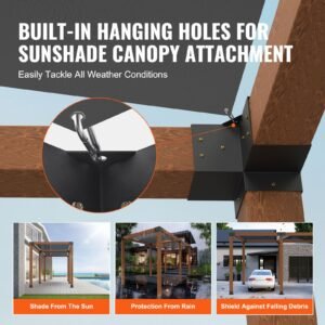 pergola bracket kit 6''x6''(inner size 5.6x5.6), 4pcs 3 way heavy duty corner bracket woodworks diy post base kit, easy installation wooden beams for gazebos, patio pergolas, log cabin outdoor