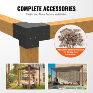 pergola bracket kit 6''x6''(inner size 5.6x5.6), 4pcs 3 way heavy duty corner bracket woodworks diy post base kit, easy installation wooden beams for gazebos, patio pergolas, log cabin outdoor