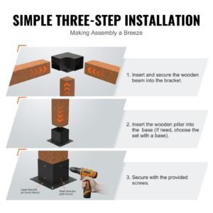 pergola bracket kit 6''x6''(inner size 5.6x5.6), 4pcs 3 way heavy duty corner bracket woodworks diy post base kit, easy installation wooden beams for gazebos, patio pergolas, log cabin outdoor