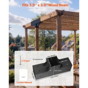 pergola kit 4 pack, t shaped 4x4 (actual 3.5x3.5 inch), 3 way pergola brackets diy woodworking gazebo bracket kit with screws for 3.5x3.5 inch wood beams in actual size for outdoor party banquet