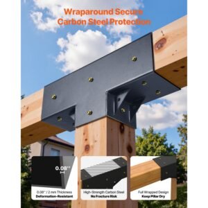pergola kit 4 pack, t shaped 4x4 (actual 3.5x3.5 inch), 3 way pergola brackets diy woodworking gazebo bracket kit with screws for 3.5x3.5 inch wood beams in actual size for outdoor party banquet