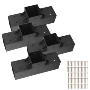 Pergola Kit 4-Pack, T-Shaped 4x4 (Actual 3.5x3.5 Inch), 3-Way Pergola Brackets DIY Woodworking Gazebo Bracket Kit with Screws for 3.5x3.5 Inch Wood Beams in Actual Size for Outdoor Party Banquet