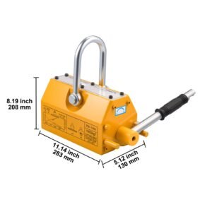 permanent magnetic lifter, 2200 lbs pulling capacity, heavy duty n42 neodymium lifting magnet with release handle and steel hook, used in shop crane and hoist, for lifting plate steel, board