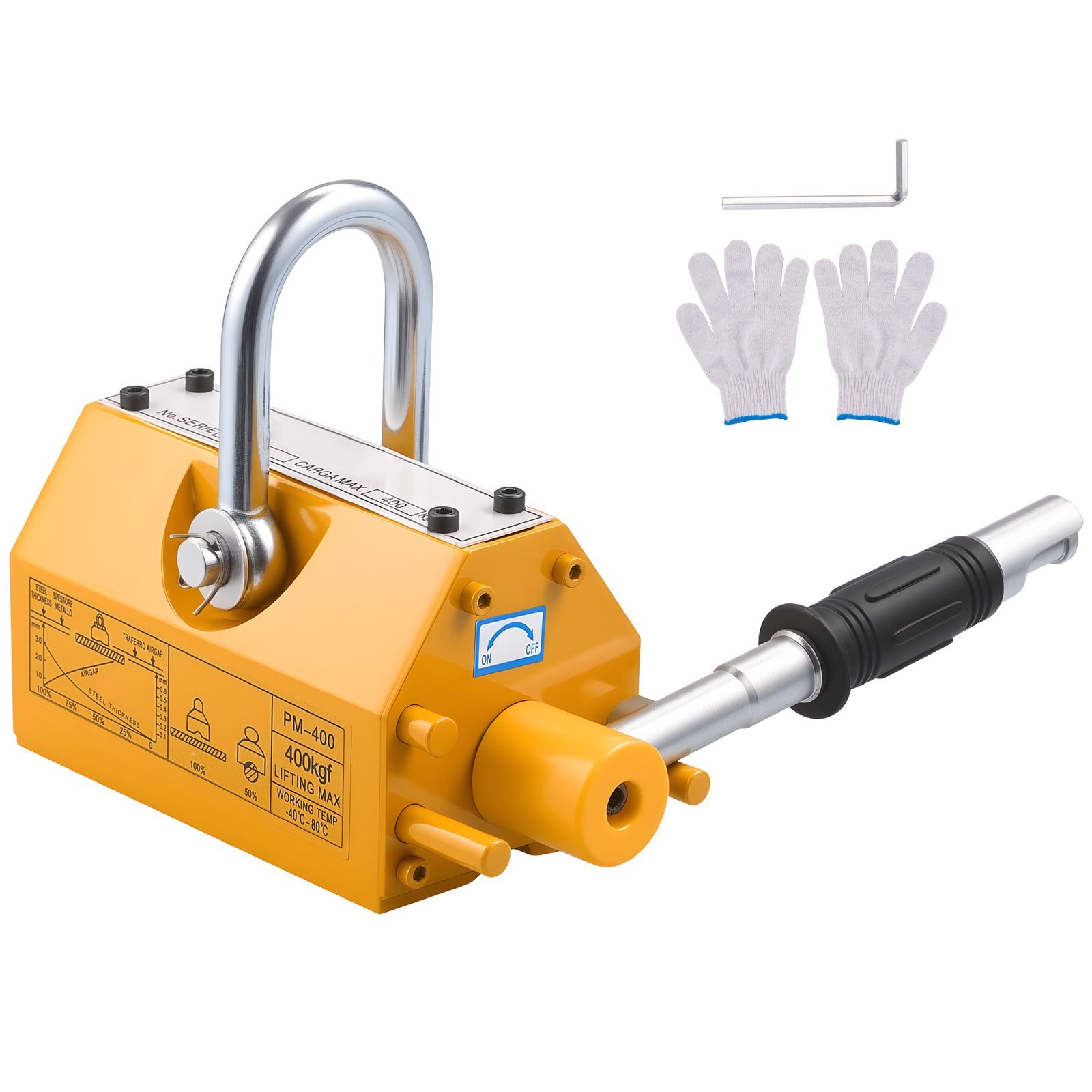 permanent magnetic lifter, 880 lbs pulling capacity, heavy duty n42 neodymium lifting magnet with release handle and steel hook, used in shop crane and hoist, for lifting plate steel, board