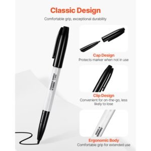 permanent markers, 36 pack black permanent marker set, quick drying & fade resistant, fine point markers for plastic, paper, metal, and more