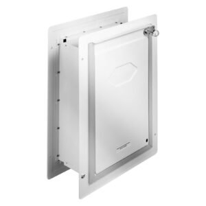 pet door, 12.28" x 17.13" metal frame with lock and 3 flap system weatherproof doggy door, easy to install in interior or exterior walls, pet door suitable for cat doggie kitties (white medium)
