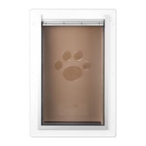 pet door, 12.28" x 17.13" metal frame with lock and 3 flap system weatherproof doggy door, easy to install in interior or exterior walls, pet door suitable for cat doggie kitties (white medium)