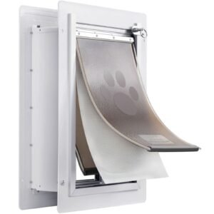 Pet Door, 12.28" x 17.13" Metal Frame with Lock and 3-Flap System Weatherproof Doggy Door, Easy to Install in Interior or Exterior Walls, Pet Door Suitable for Cat Doggie Kitties (White-Medium)