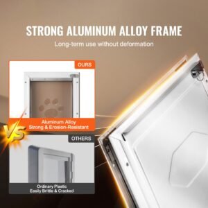 pet door, 8.27" x 11.93" aluminum frame with lock and flap system, weatherproof doggy door, easy to install in interior or exterior doors, pet door suitable for cat doggie kitties (white small)