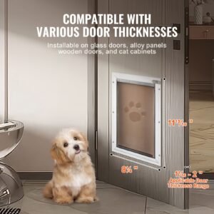 pet door, 8.27" x 11.93" aluminum frame with lock and flap system, weatherproof doggy door, easy to install in interior or exterior doors, pet door suitable for cat doggie kitties (white small)