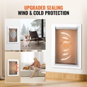 pet door, 9.29" x 13.19" metal frame with lock and 3 flap system, weatherproof doggy door, easy to install in interior or exterior walls, pet door suitable for cat doggie kitties (white small)