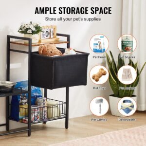 pet feeding station with storage, elevated dog bowls, raised dog bowl stand, dog food storage and feeder station with storage shelves, pet toy storage organizer, for large medium small dogs