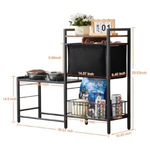 pet feeding station with storage, elevated dog bowls, raised dog bowl stand, dog food storage and feeder station with storage shelves, pet toy storage organizer, for large medium small dogs