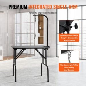 pet grooming table arm with clamp, 32''x18'' dog grooming station, foldable pets grooming stand for medium and small dogs, free no sit haunch holder with grooming loop, bearing 220lbs
