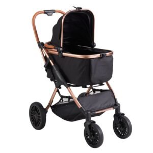 pet stroller, 4 wheels dog stroller rotate with brakes, 66 lbs weight capacity, puppy stroller with detachable carrier, storage basket and pet pad, for small to medium sized dogs, black
