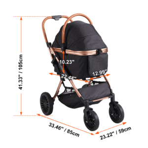 pet stroller, 4 wheels dog stroller rotate with brakes, 66 lbs weight capacity, puppy stroller with detachable carrier, storage basket and pet pad, for small to medium sized dogs, black