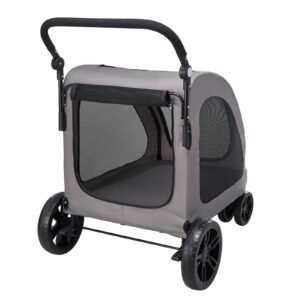 pet stroller, 4 wheels dog stroller with brakes, 160lbs weight capacity, portable puppy stroller carrier with breathable mesh windows & height adjustable height, animal stroller for cats & dogs
