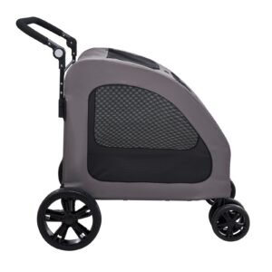 pet stroller, 4 wheels dog stroller with brakes, 160lbs weight capacity, portable puppy stroller carrier with breathable mesh windows & height adjustable height, animal stroller for cats & dogs