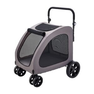 pet stroller, 4 wheels dog stroller with brakes, 160lbs weight capacity, portable puppy stroller carrier with breathable mesh windows & height adjustable height, animal stroller for cats & dogs