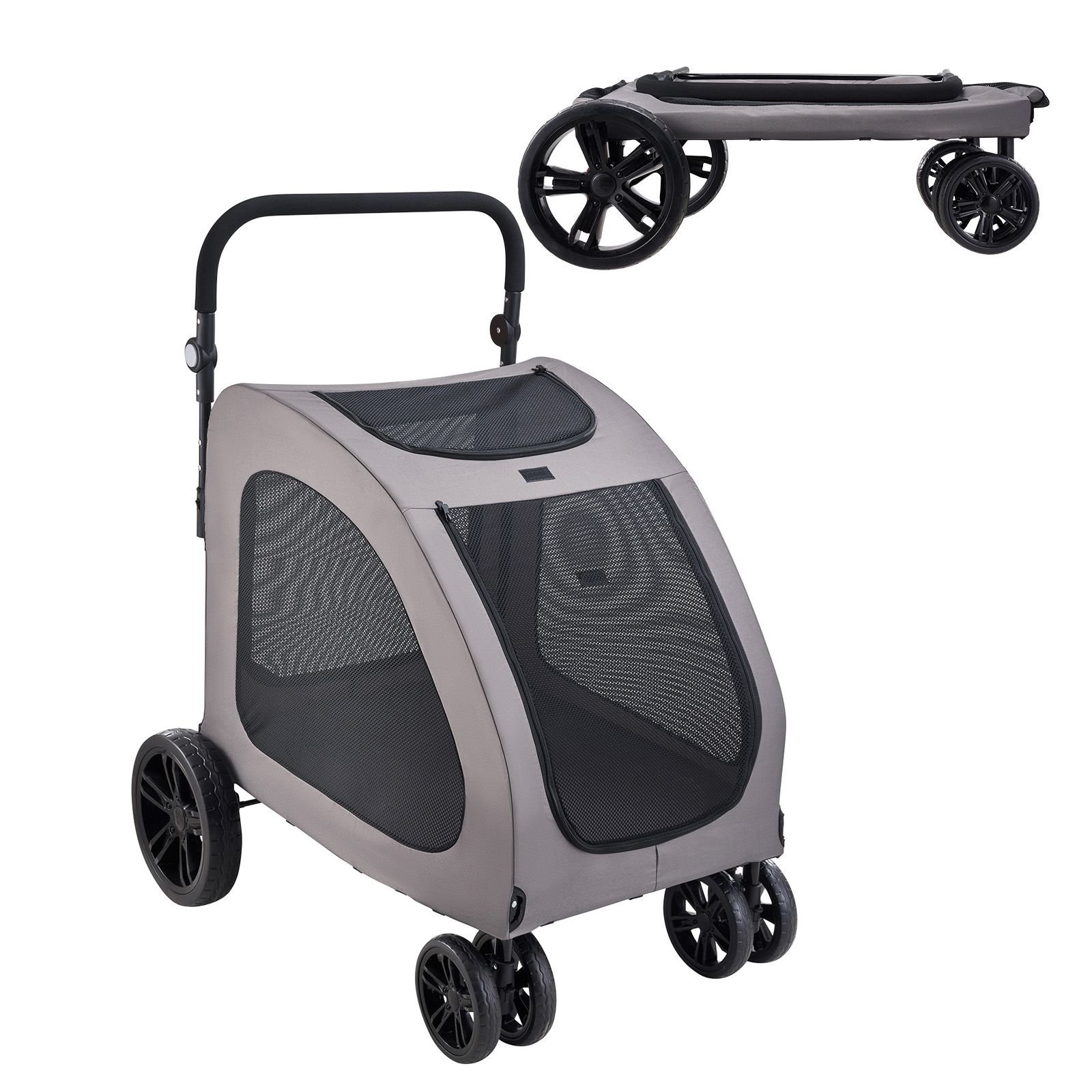 pet stroller, 4 wheels dog stroller with brakes, 160lbs weight capacity, portable puppy stroller carrier with breathable mesh windows & height adjustable height, animal stroller for cats & dogs