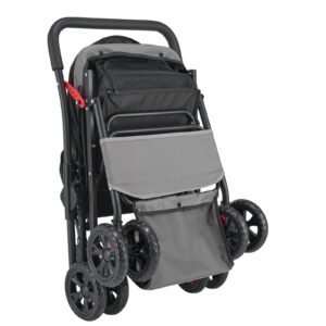 Pet Stroller, 44 lbs Weight Capacity, Foldable Dog Stroller Cart, 4 Wheels Cats Stroller with Mesh Windows & Revrsible Handle, Portable Pet Carrier Stroller with Brake, for Small to Medium Pets