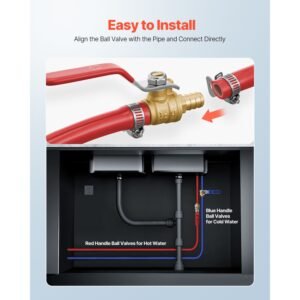 pex ball valve, 10 pieces, 1/2 in pex brass ball valve, pex full port brass ball valves, quarter turn hot (red) cold (blue) pex full port ball valve, for kitchen, hydronic heating, bathroom