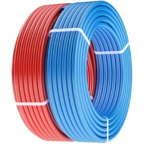pex pipe 1/2 inch, 2 x 100 feet length pex a flexible pipe tubing for potable water, pex water lines for hot/cold water & easily restore, plumbing applications with free cutter, blue & red