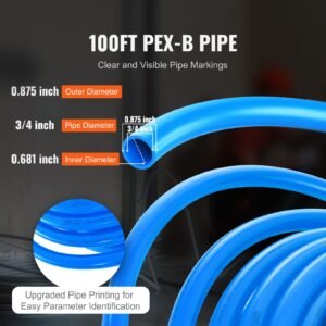 pex pipe 3/4 inch, 100 feet length pex b flexible pipe tubing for potable water, pex water lines for hot/cold water & easily restore, plumbing applications with free cutter & clamps ,blue