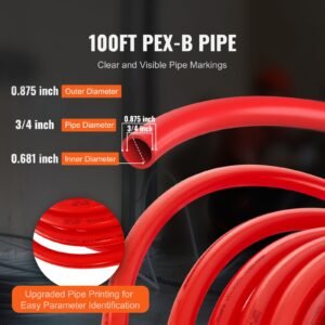 pex pipe 3/4 inch, 100 feet length pex b flexible pipe tubing for potable water, pex water lines for hot/cold water & easily restore, plumbing applications with free cutter & clamps ,red