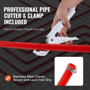pex pipe 3/4 inch, 100 feet length pex b flexible pipe tubing for potable water, pex water lines for hot/cold water & easily restore, plumbing applications with free cutter & clamps ,red