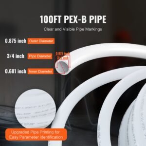 pex pipe 3/4 inch, 100 feet length pex b flexible pipe tubing for potable water, pex water lines for hot/cold water & easily restore, plumbing applications with free cutter & clamps ,white