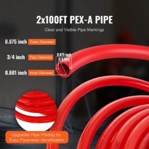 pex pipe 3/4 inch, 2 x 100 feet length pex a flexible pipe tubing for potable water, pex water lines for hot/cold water & easily restore, plumbing applications with free cutter, blue & red