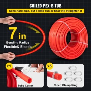 pex pipe, 7/8 inch x 500 ft pex tubing, non oxygen barrier red pex b pipe, flexible pex water line for rv sewer hose, plumbing, radiant heating