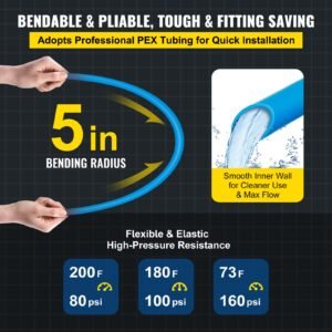 pex tubing, 1" pex pipe 300ft flexible pex hose non oxygen barrier pex tube coil 80 160psi pex water line blue pex piping for hot & cold water plumbing open loop radiant floor heating system