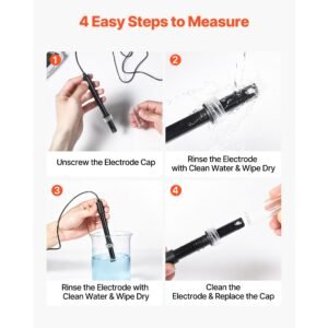 ph meter, 0 14 ph range, ip68 waterproof probe, 3 point auto calibration, portable tester kit with calibration powder packets, temperature probe, carrying case, for drinking water, hydroponics