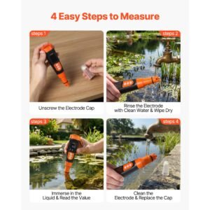 ph meter, 0 14 ph range, ip68 waterproof probe, pocket tester kit with calibration powder packets, va display screen, for drinking water, hydroponics, and aquarium water quality testing