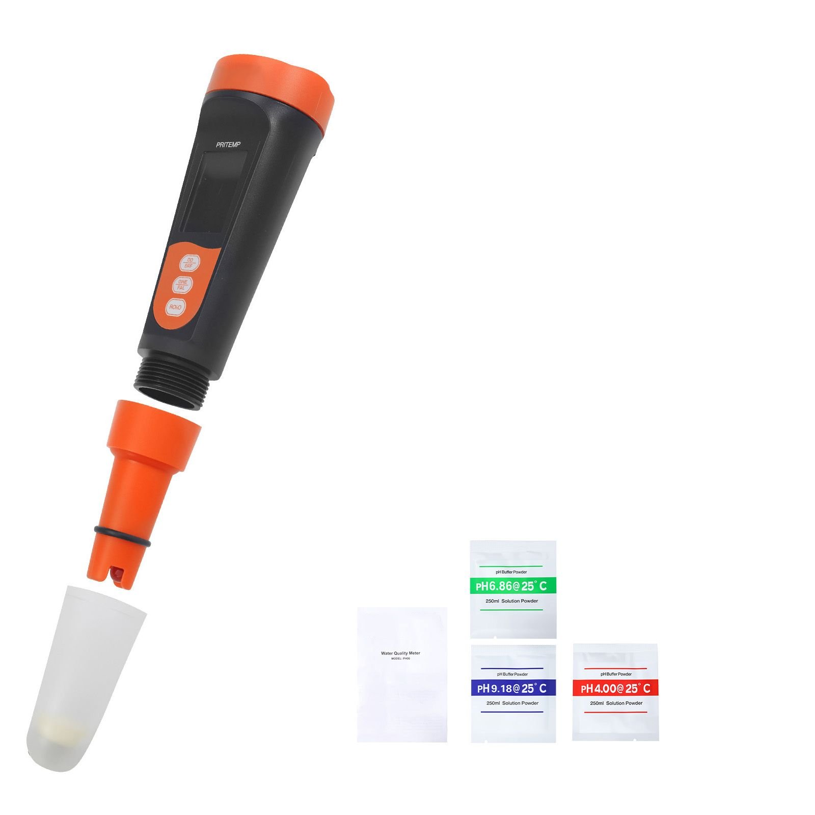ph meter, 0 14 ph range, ip68 waterproof probe, pocket tester kit with calibration powder packets, va display screen, for drinking water, hydroponics, and aquarium water quality testing