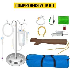 phlebotomy practice kit, dark skin iv practice kit venipuncture learning phlebotomy practice arm kit with infusion stand for nurse, medical students