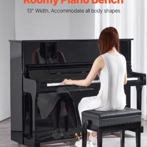 piano bench, 22" x 13" x 19.3", keyboard piano chair with 19.3" 22.8" adjustable height, padded cushion, storage compartment for music books, wooden piano stool seat, for vanity, living room