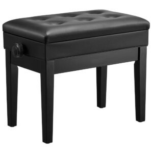 piano bench, 22" x 13" x 19.3", keyboard piano chair with 19.3" 22.8" adjustable height, padded cushion, storage compartment for music books, wooden piano stool seat, for vanity, living room