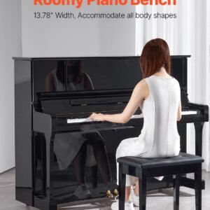 piano bench, 22" x 13.78" x 19", keyboard piano chair with high density padded cushion, storage compartment for music books, wooden piano bookcase stool seat, for vanity, living room, bedroom