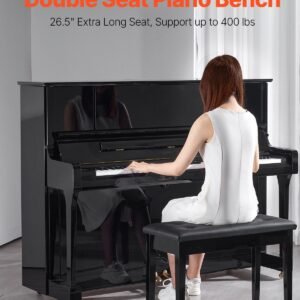 piano bench, 29.5" x 14" x 19", duet keyboard piano chair with high density padded cushion, storage compartment for music books, wooden piano bookcase stool seat, for vanity and living room